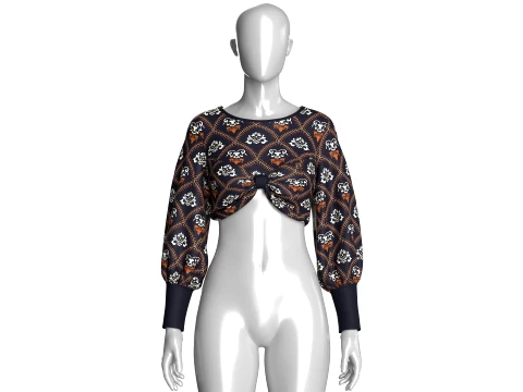 Girls Print Front Knot Cropped Top 3D Model