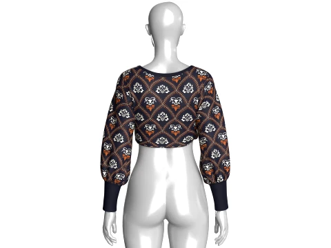 Girls Print Front Knot Cropped Top 3D Model