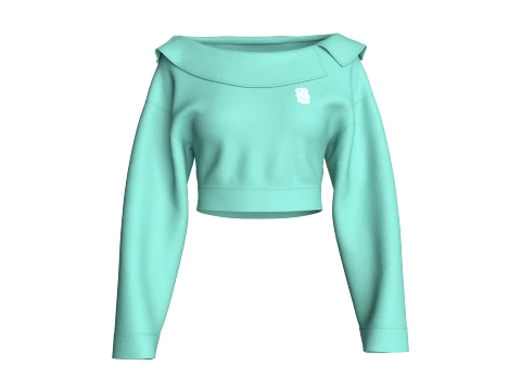 Girls Shoulder Fold Over Collar Sweatshirt 3D Model
