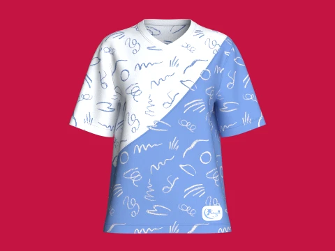 Girls Diagonal Split Doodle Graphic T-Shirt 3D Model