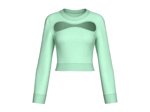Girls Front Chest Cutout Long Sleeve Crop Top 3D Model