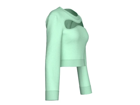 Girls Front Chest Cutout Long Sleeve Crop Top 3D Model