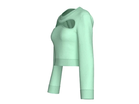 Girls Front Chest Cutout Long Sleeve Crop Top 3D Model
