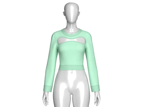 Girls Front Chest Cutout Long Sleeve Crop Top 3D Model