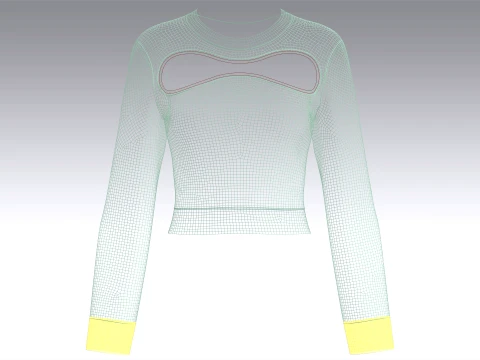 Girls Front Chest Cutout Long Sleeve Crop Top 3D Model