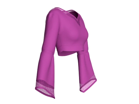 Girls Lace Trim Bell-Sleeve Cropped Top 3D Model