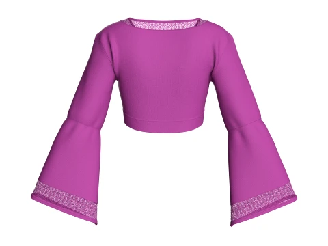 Girls Lace Trim Bell-Sleeve Cropped Top 3D Model