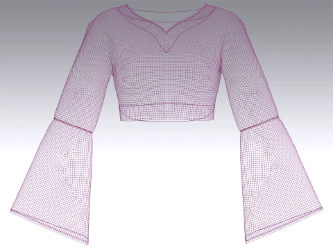 Girls Lace Trim Bell-Sleeve Cropped Top 3D Model