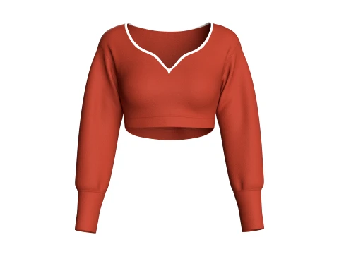 Girls White Piping Cropped Sweatshirt 3D Model