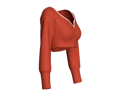 Girls White Piping Cropped Sweatshirt 3D Model