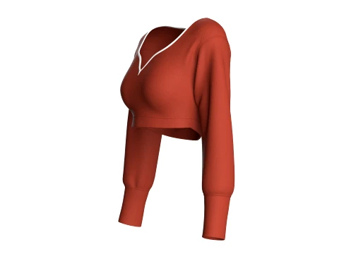 Girls White Piping Cropped Sweatshirt 3D Model