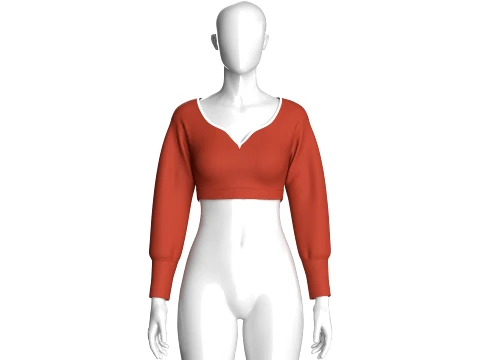 Girls White Piping Cropped Sweatshirt 3D Model