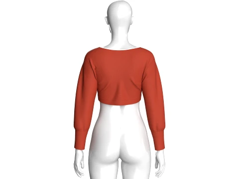 Girls White Piping Cropped Sweatshirt 3D Model