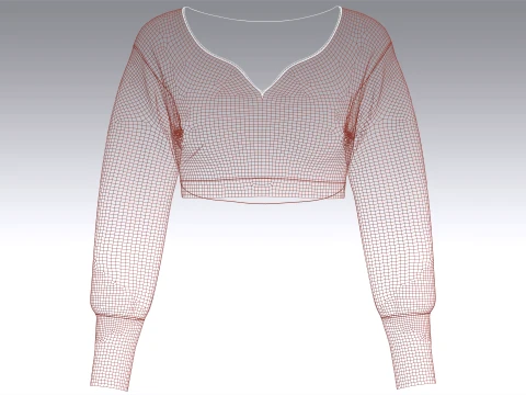 Girls White Piping Cropped Sweatshirt 3D Model