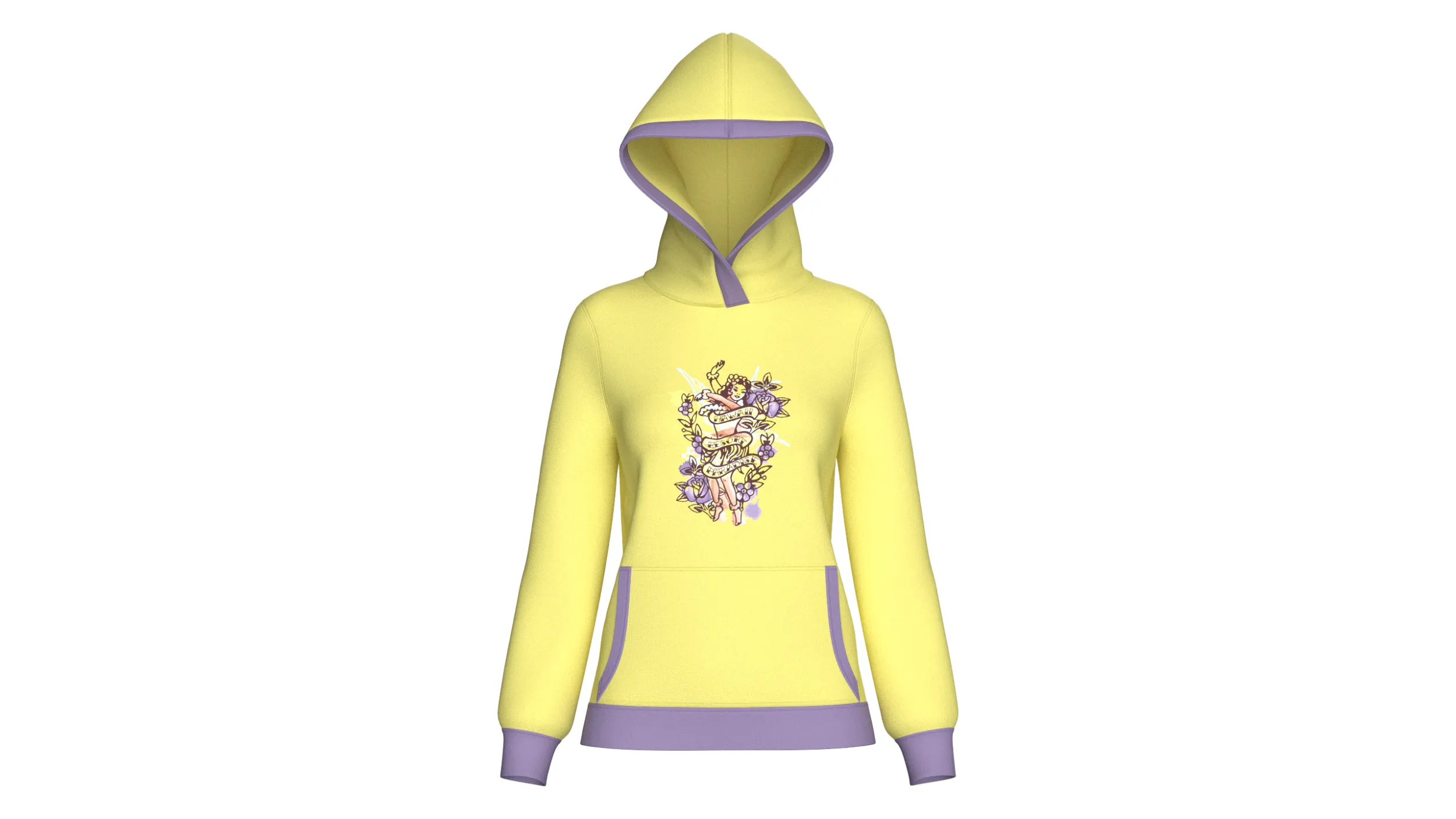 Girls Graphic Printed Yellow Hoodie 3D Model .c4d .max .obj .3ds .fbx .stl .blend 