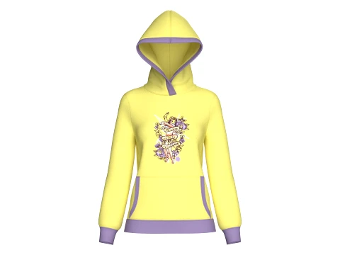 Girls Graphic Printed Yellow Hoodie 3D Model