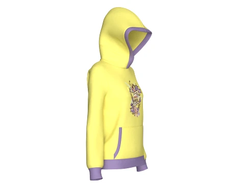 Girls Graphic Printed Yellow Hoodie 3D Model