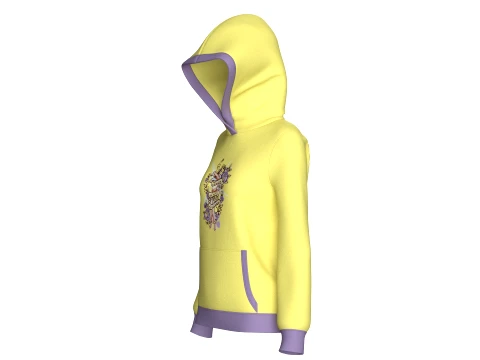 Girls Graphic Printed Yellow Hoodie 3D Model