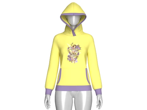 Girls Graphic Printed Yellow Hoodie 3D Model