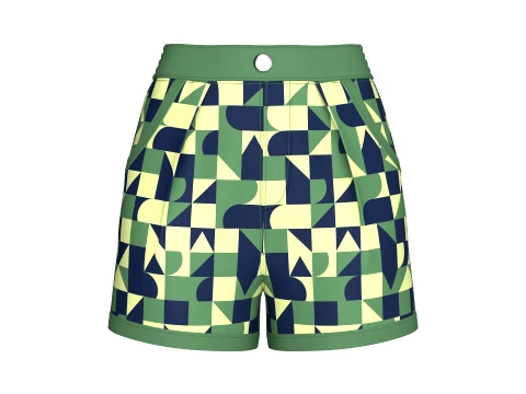 Girls Geometric Abstract Printed Shorts 3D Model