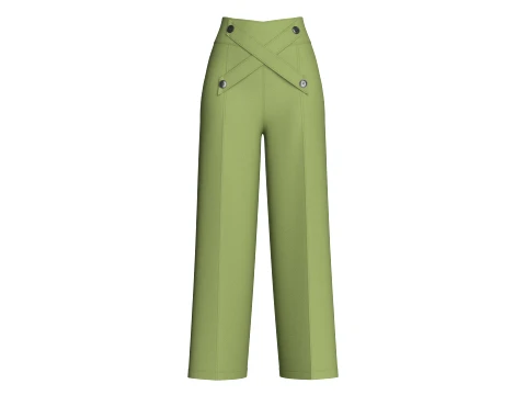 Girls Cross-Over Button High Waist Pant 3D Model