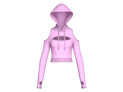 Girls Cold-Shoulder Cutout Crop Hoodie Modello 3D