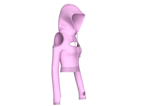 Girls Cold-Shoulder Cutout Crop Hoodie 3D Model