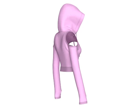 Girls Cold-Shoulder Cutout Crop Hoodie 3D Model