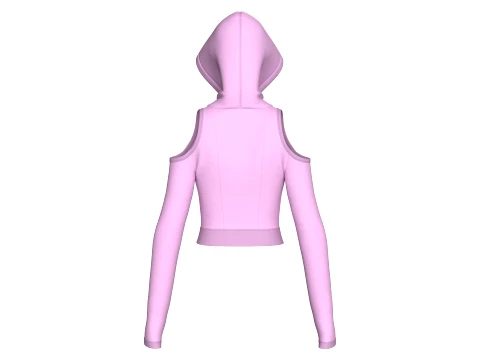 Girls Cold-Shoulder Cutout Crop Hoodie 3D Model