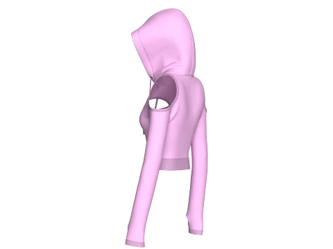 Girls Cold-Shoulder Cutout Crop Hoodie 3D Model