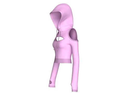 Girls Cold-Shoulder Cutout Crop Hoodie 3D Model