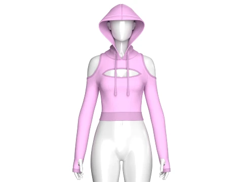 Girls Cold-Shoulder Cutout Crop Hoodie 3D Model
