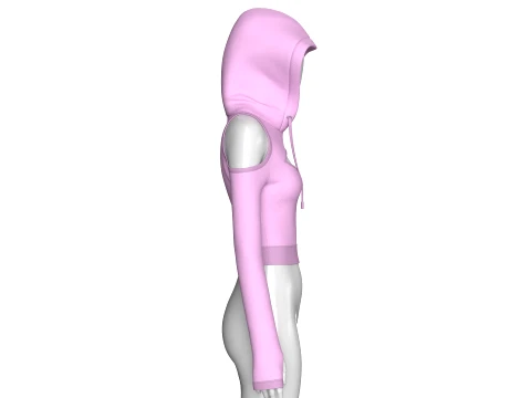 Girls Cold-Shoulder Cutout Crop Hoodie 3D Model