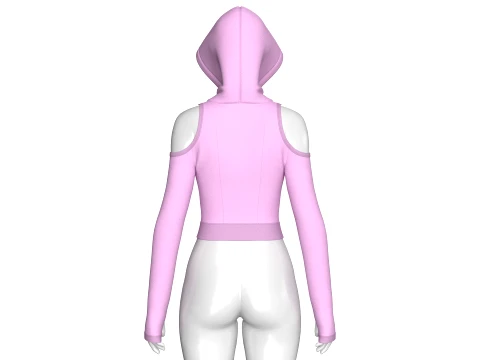 Girls Cold-Shoulder Cutout Crop Hoodie 3D Model