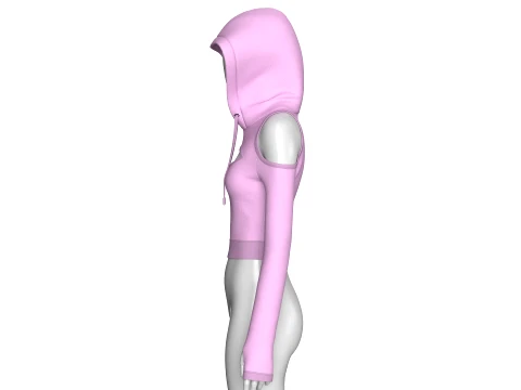Girls Cold-Shoulder Cutout Crop Hoodie 3D Model
