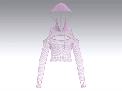 Girls Cold-Shoulder Cutout Crop Hoodie 3D Model