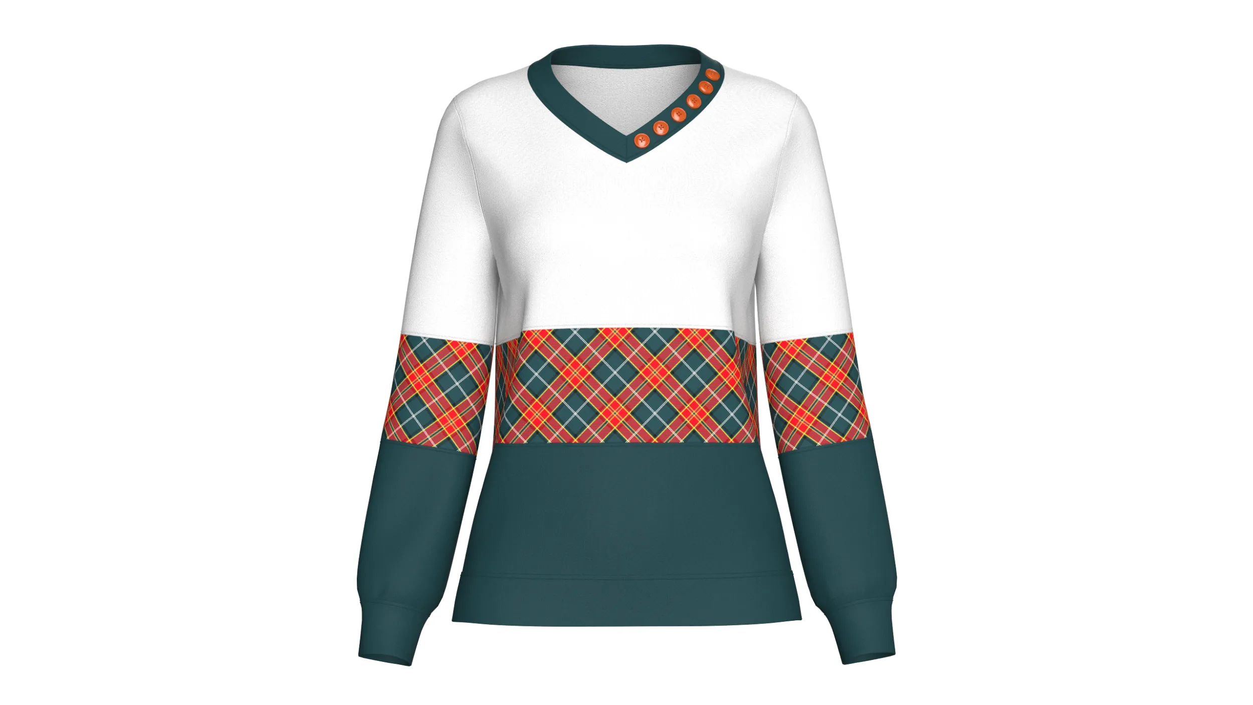 Girls Color Blocked Button V-Neck Sweatshirt 3D Model .c4d .max .obj .3ds .fbx .stl .blend 