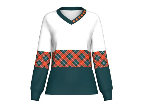 Girls Color Blocked Button V-Neck Sweatshirt Modèle 3D