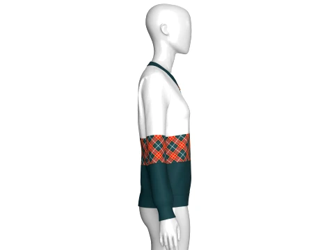 Girls Color Blocked Button V-Neck Sweatshirt 3D Model