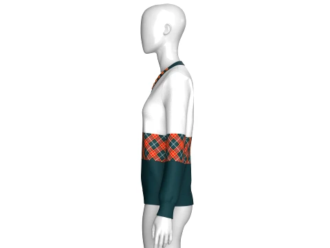 Girls Color Blocked Button V-Neck Sweatshirt 3D Model