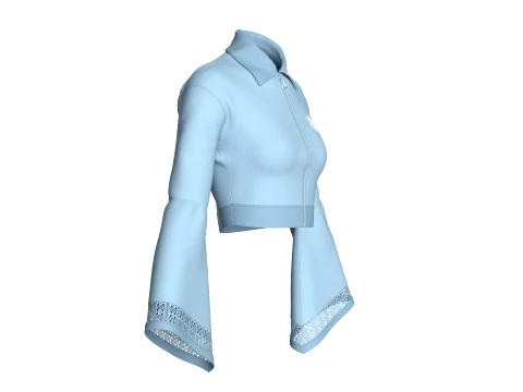Girls Bell-Sleeve Lace Zip Jacket 3D Model