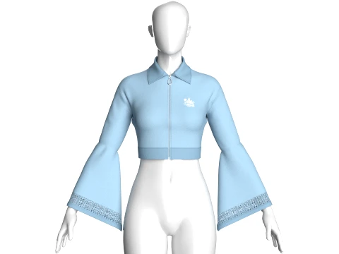 Girls Bell-Sleeve Lace Zip Jacket 3D Model