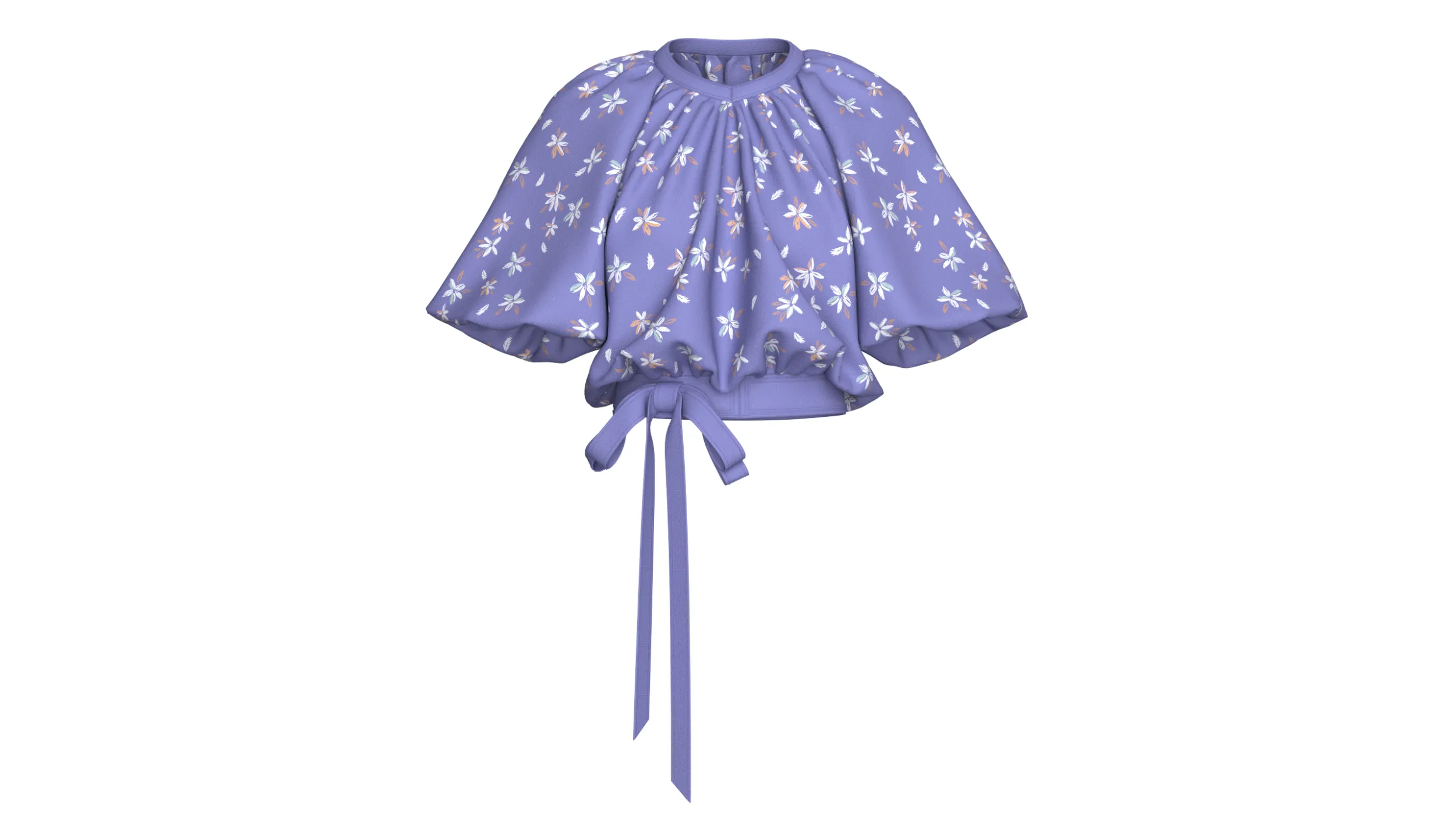 Girls Floral Printed Bubble-Hem Crop Top 3D Model .c4d .max .obj .3ds .fbx .stl .blend