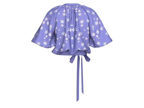 Girls Floral Printed Bubble-Hem Crop Top 3D Model