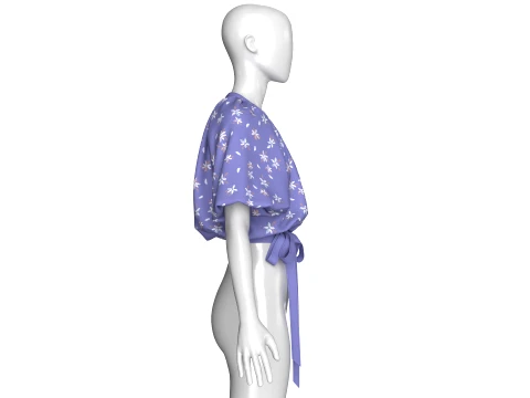 Girls Floral Printed Bubble-Hem Crop Top 3D Model