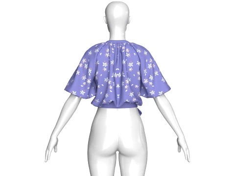 Girls Floral Printed Bubble-Hem Crop Top 3D Model