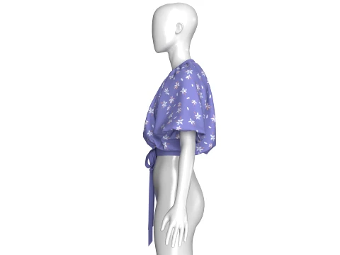 Girls Floral Printed Bubble-Hem Crop Top 3D Model