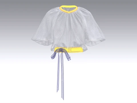 Girls Floral Printed Bubble-Hem Crop Top 3D Model