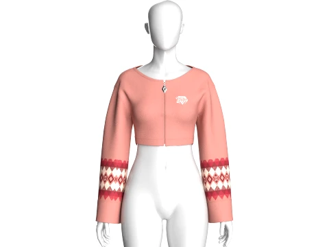 Girls Front-Zip Crop Sweatshirt 3D Model