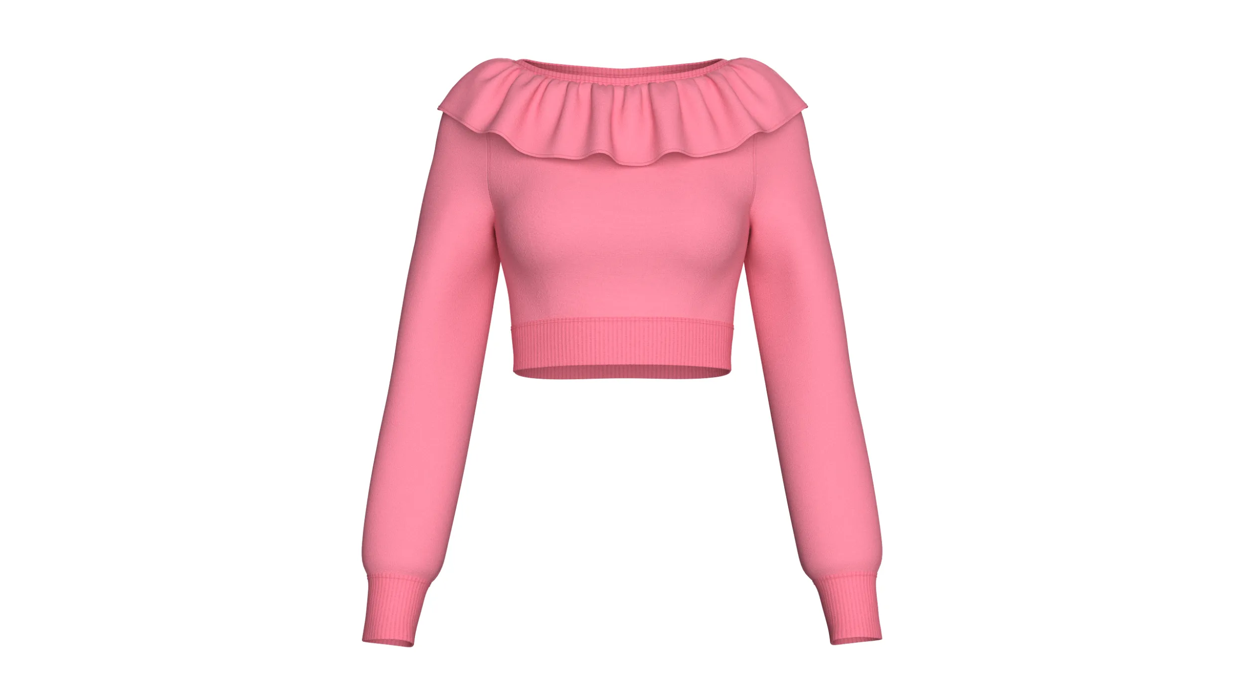 Girls Ruffled Neck Long Sleeve Crop Top 3D Model .c4d .max .obj .3ds .fbx .stl .blend